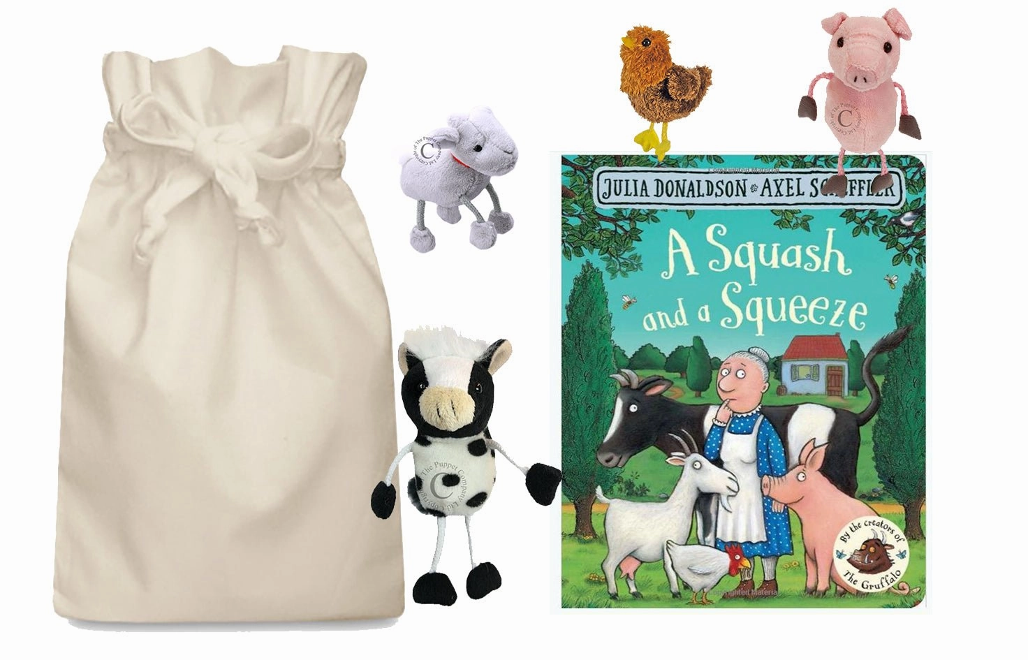 A Squash and a Squeeze Story Sack with Puppet Company Pull Along