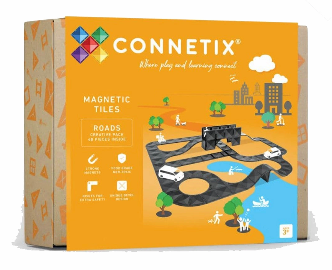 Connetix Creative Roads Pack  48 Piece Magnetic Tile Set Indoor Play