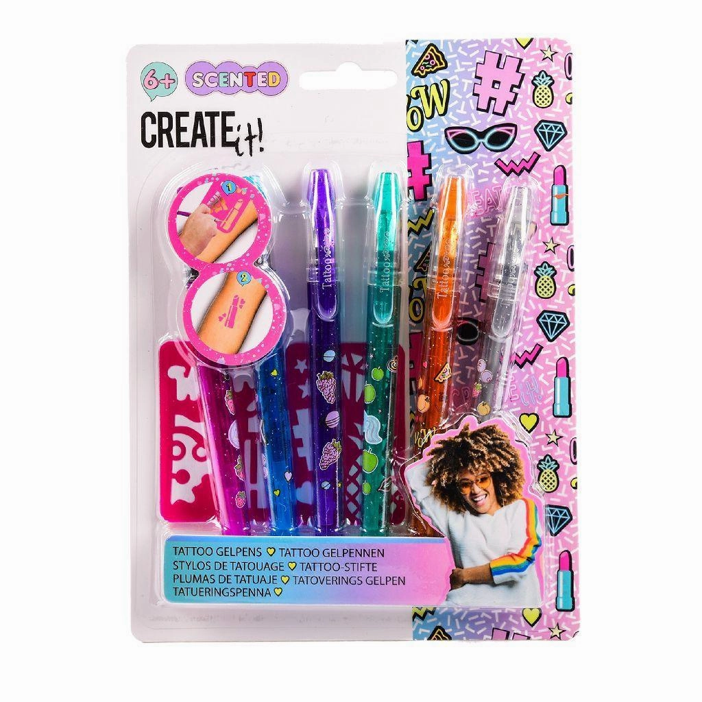 Create It! Tattoo Scent Pen 6 Pack & 2 Stencils Solar powered