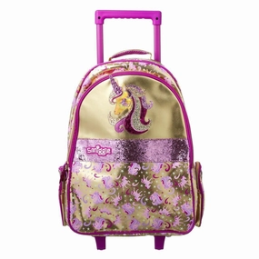 SMIGGLE Gold Trolley Backpack With Unicorn Motif and Light Up Wheels Snow Fun