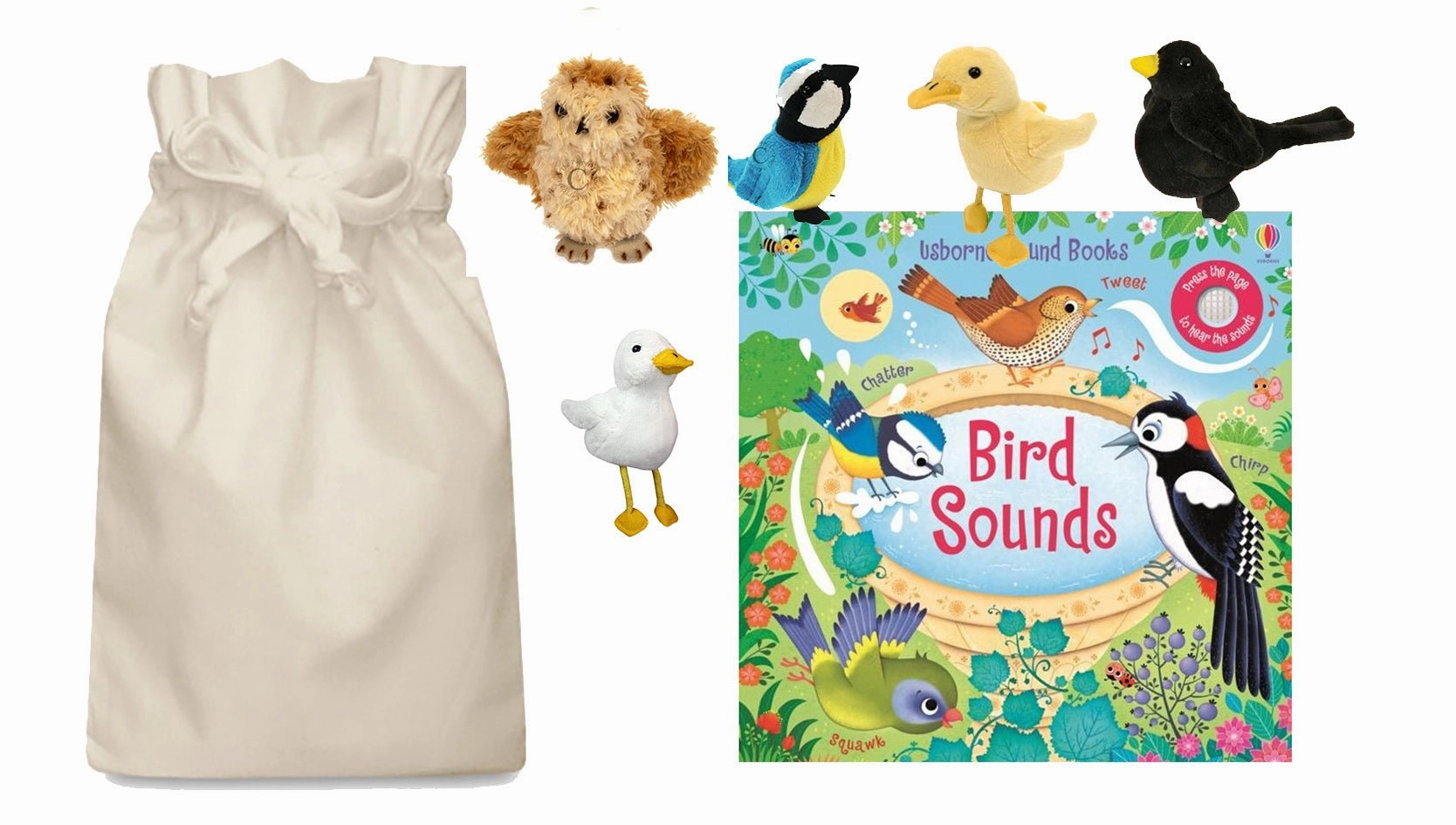 Colorful pieces Animal Figures Bird Sounds Story Sack with Puppet Company Finger Puppets