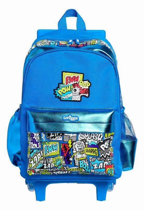 SMIGGLE Wonder Junior Backpack Trolley With Light Up Wheels Cyber Space Shape Sorter