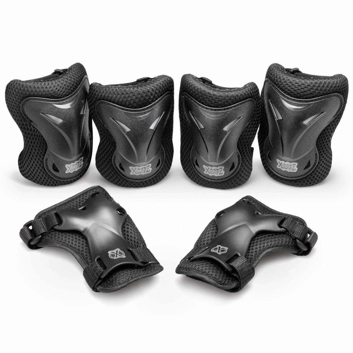 Xootz 6pc Kids Pad Set - Black - M (6-10 yrs) Developmental Stage