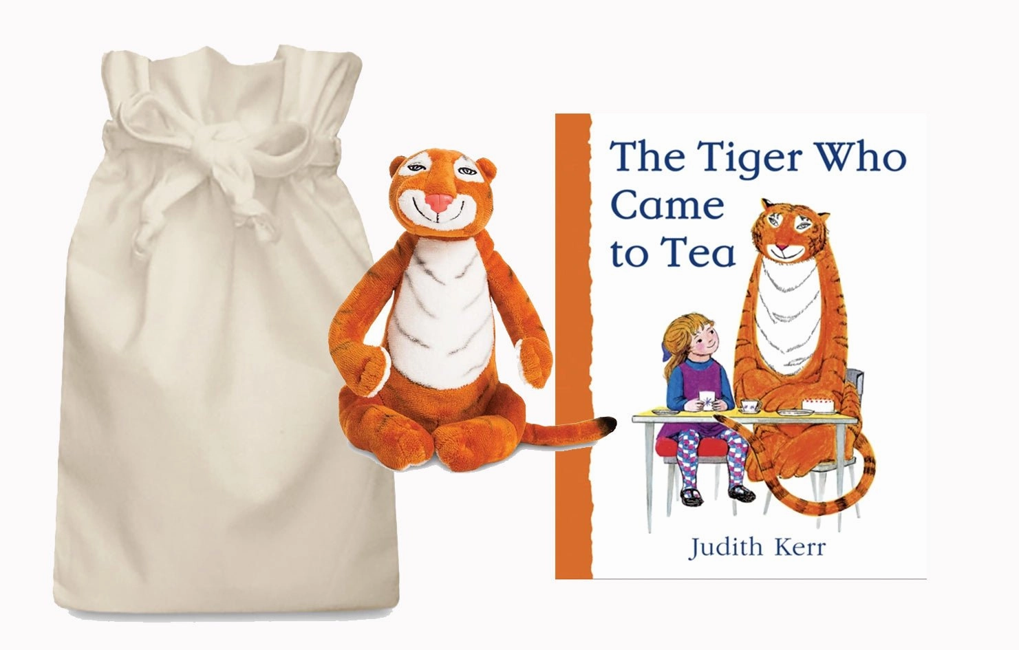 The Tiger Who Came to Tea Story Sack with Aurora Soft Toy Tiger Space Awareness Reading Pro