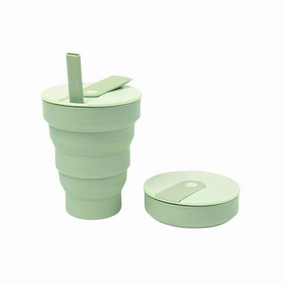 Collapsible Silicone Cup   Straw Sage Green 16oz Lab Equipment
