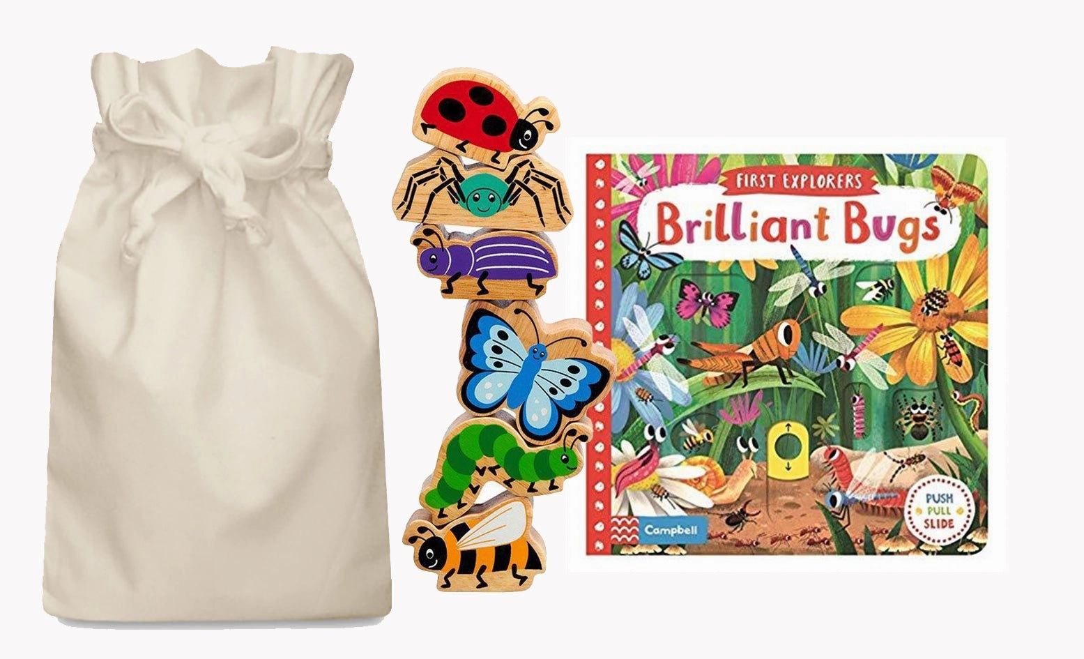 Brilliant Bugs Story Sack with Lanka Kade Wooden Bugs Stacking Toy