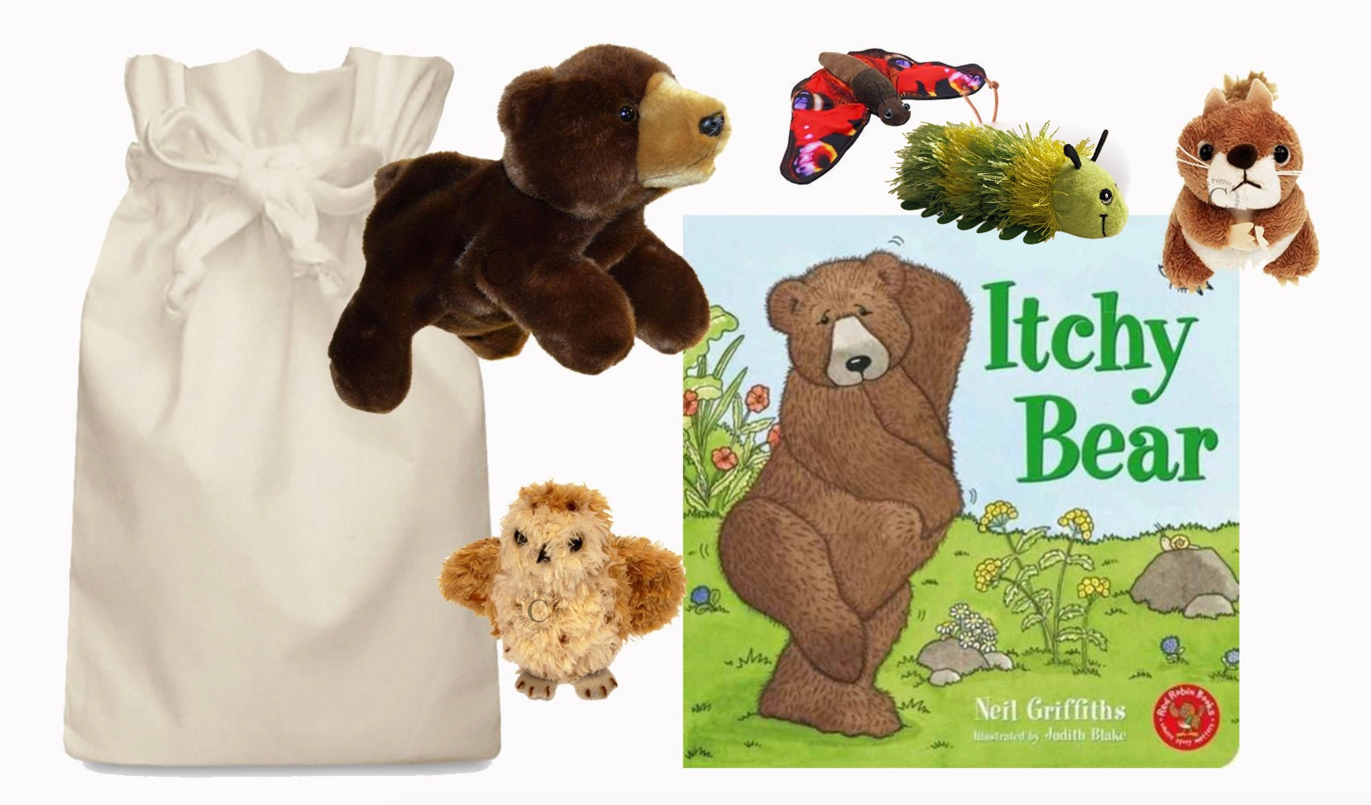 Fan Base Itchy Bear Story Sack with Hand Puppet and Finger Puppets