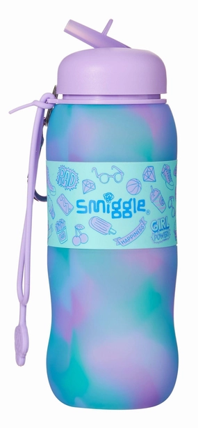 Virtual Friend SMIGGLE Roll Up Silicone Bottle - Lilac Ice-Cream Print