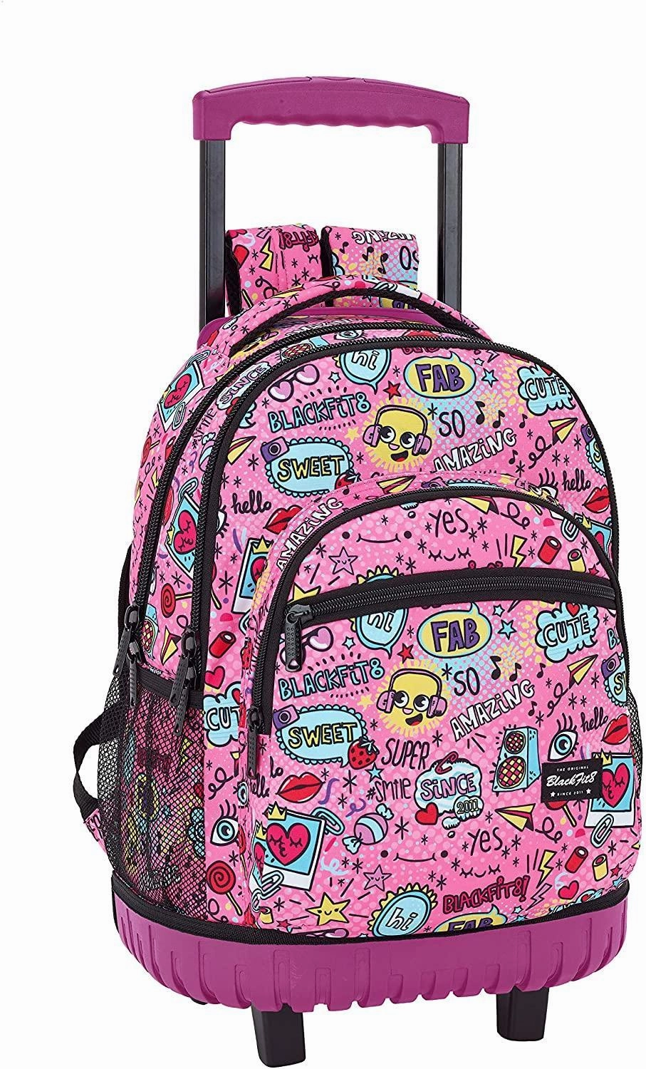 Safta Blackfit8 "Fab" Official Large School Backpack With Wheels Name Make
