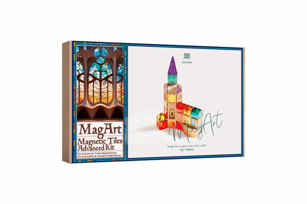 MagArt Stained Glass Magnetic Tiles - 64 Piece Set Cartoon Character Spaceship Model