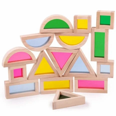 Mindfulness Reach Bigjigs Natural Colourful Sensory 16 Wooden Blocks