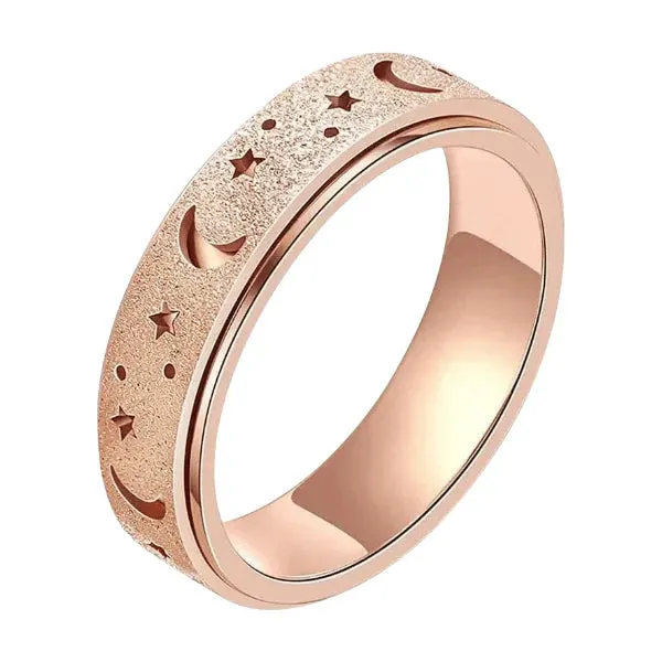 Virtual reality Alien Being Frosted Moon and Star Spinner Fidget Ring