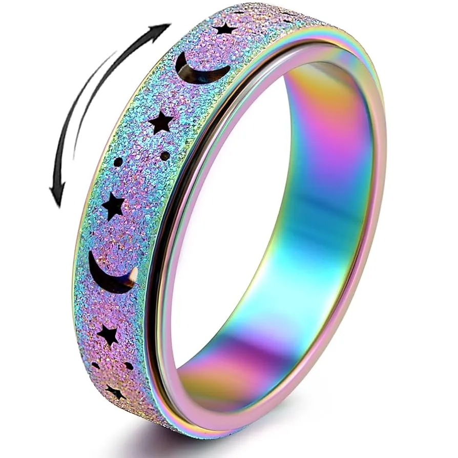 Frosted Moon and Star Spinner Fidget Ring Assignment Submit Award winning