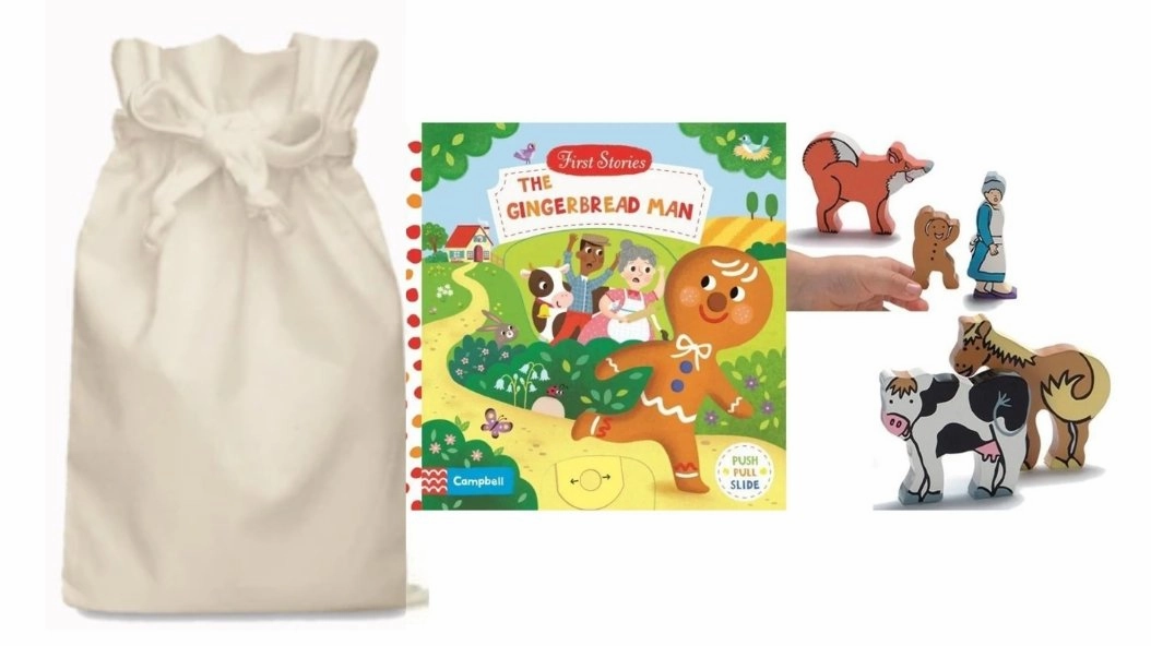 Gingerbread Man Story Sack with Yellow Door Wooden Characters Construction Set Observation Skill