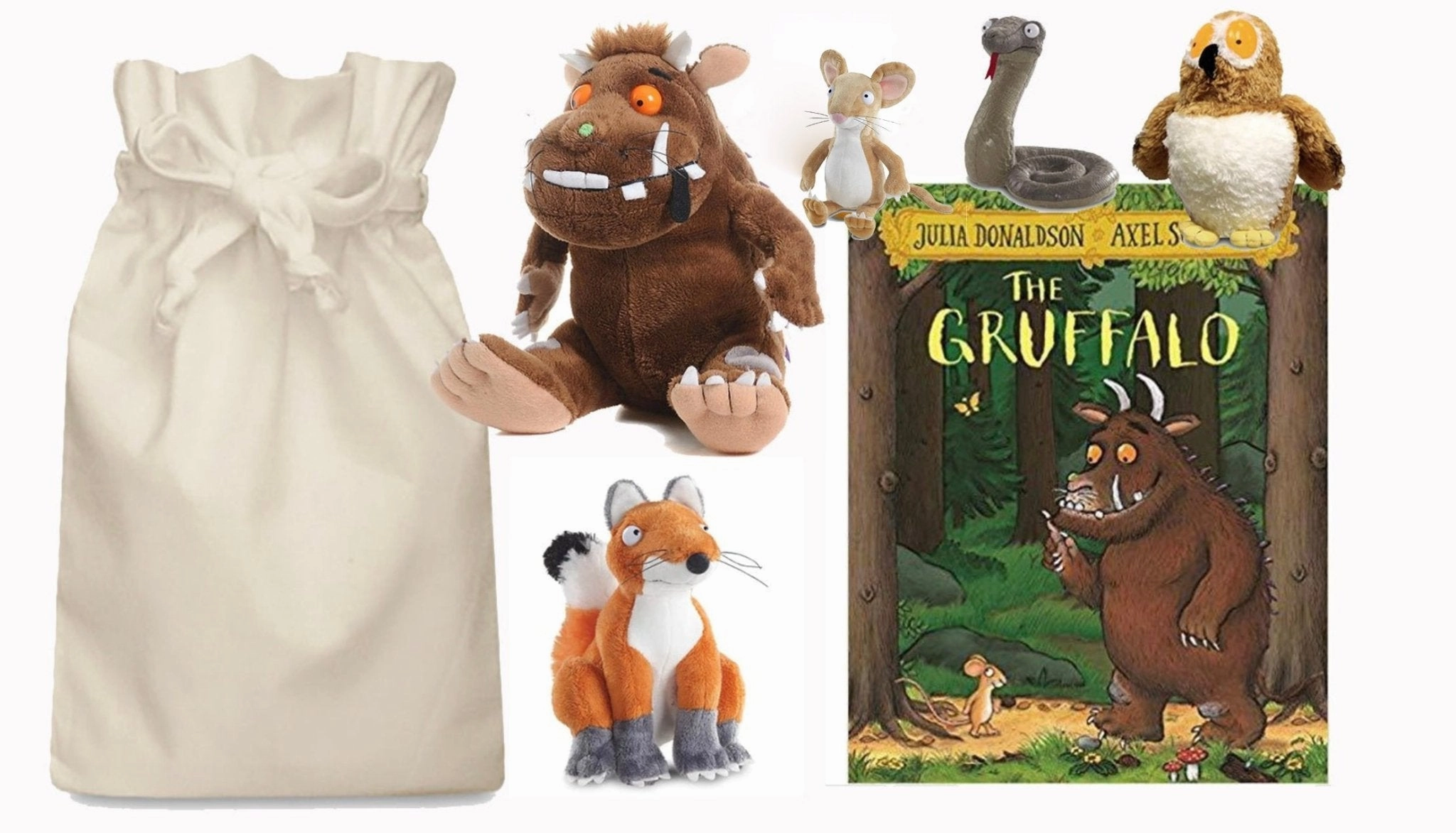 Gruffalo Soft Toy Story Sack with Aurora Soft Toys fishing gear Solar Cycle