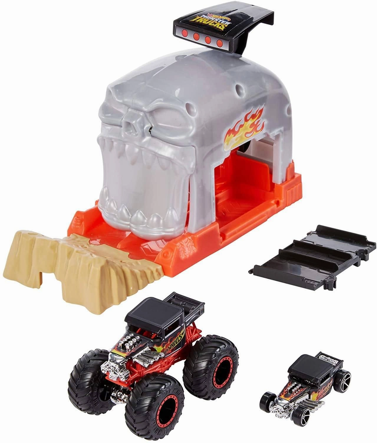 Inclusion Practice Hot Wheels GKY02 Monster Trucks Pit and Launch Bone Shaker Playset