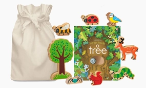 Hexadecimal Code Peep inside a Tree Story Sack with Wooden Tree and Animals