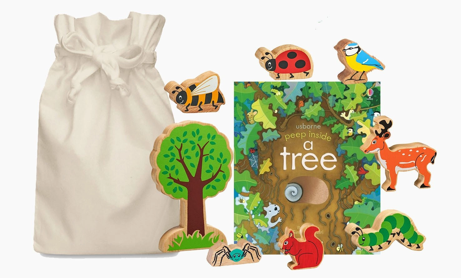 Hexadecimal Code Peep inside a Tree Story Sack with Wooden Tree and Animals
