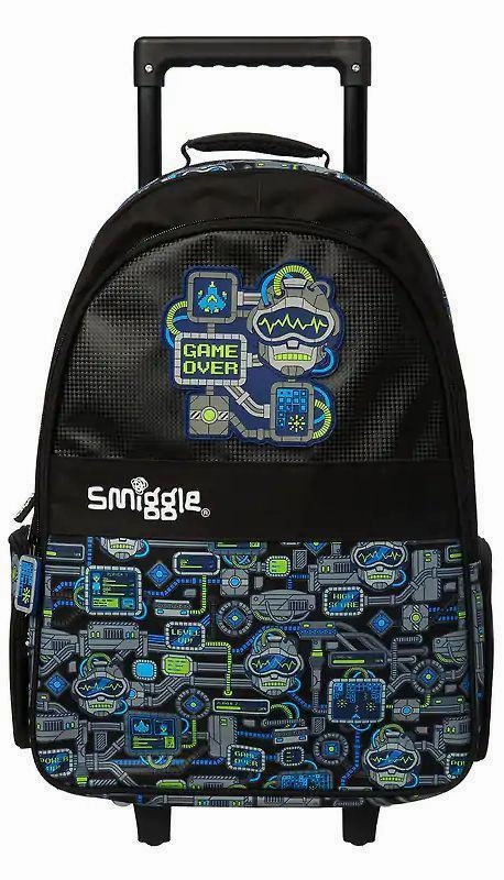 SMIGGLE Wizz Trolley Backpack With Light Up Wheels - Black Rocking Horse