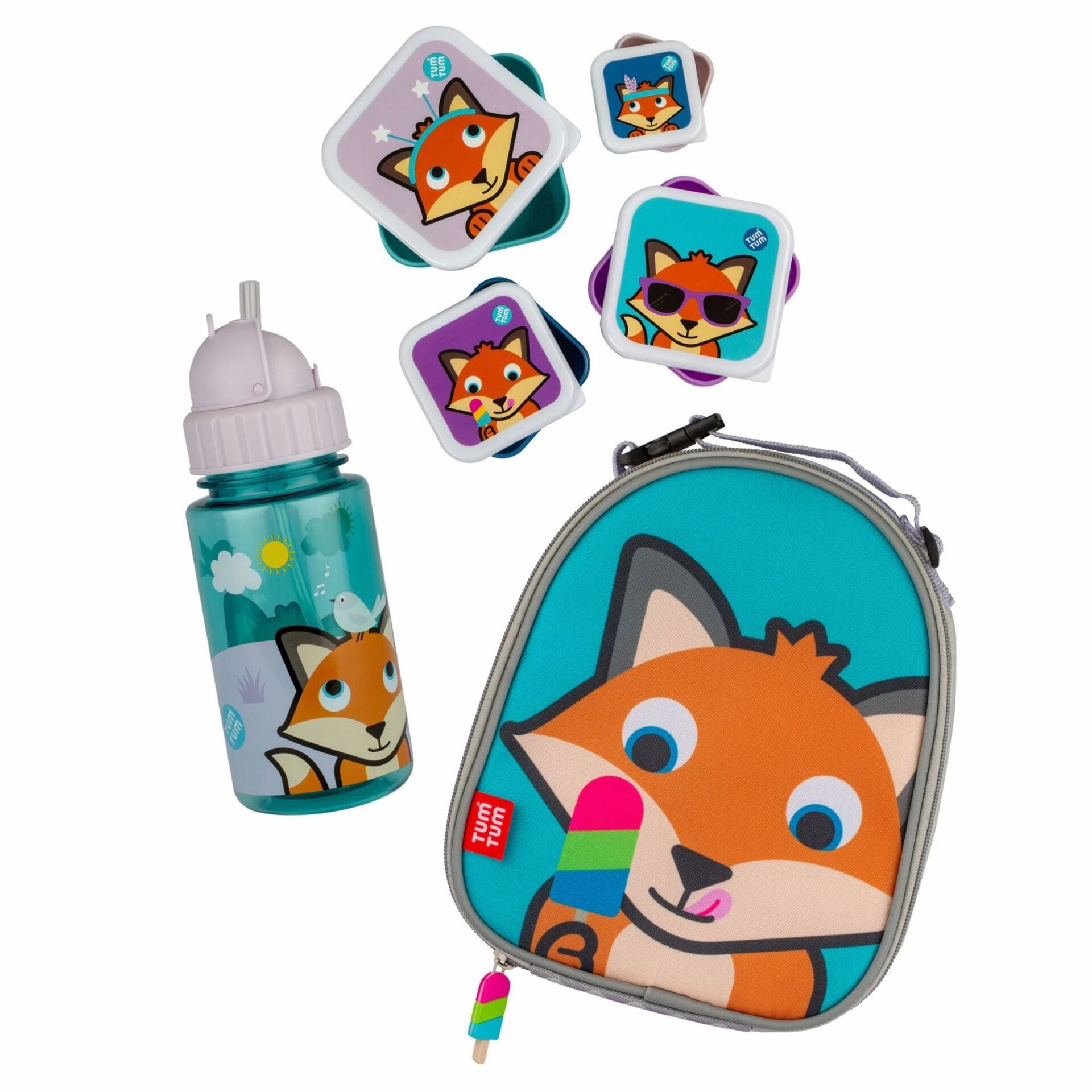 Felicity Fox Insulated Lunch Bag, Bottle and Snack Pot Bundle Roller Skate Memory Game