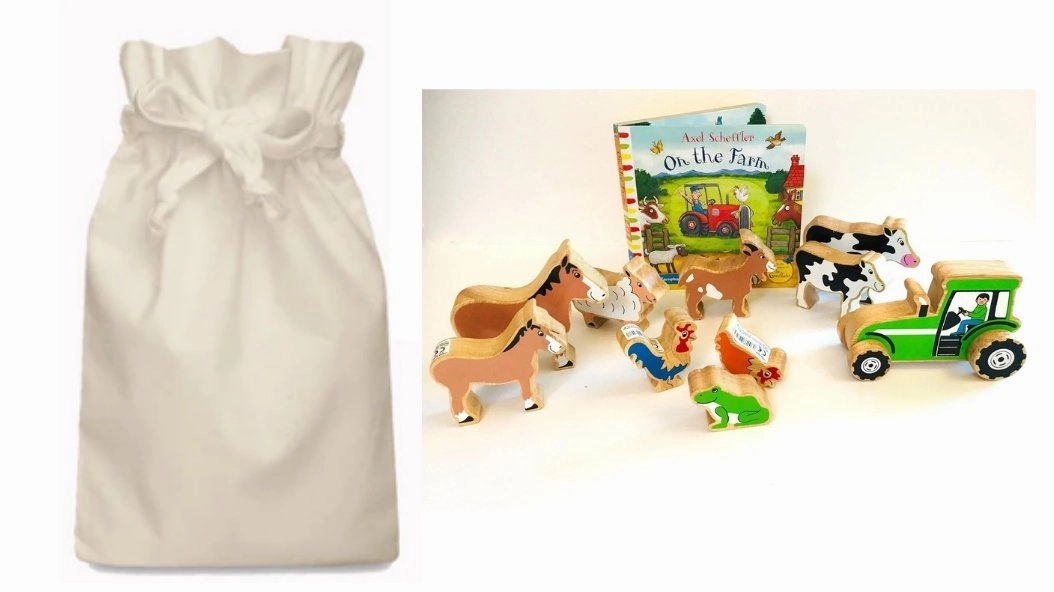 On the Farm Story Sack with Lanka Kade Wooden Animals and Tractor Ocean Save Potential Realize
