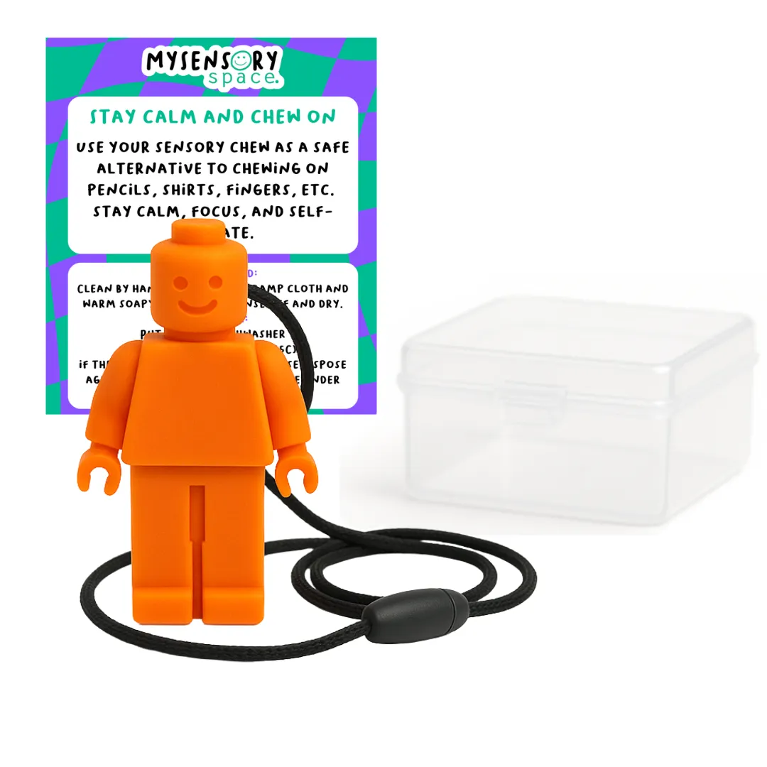 Patience Teach Historical Figure Block Man Sensory Chew Necklace - Free Hygiene Case