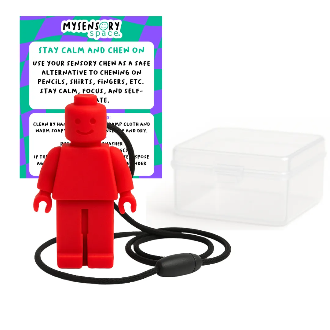 Block Man Sensory Chew Necklace - Free Hygiene Case Park Area Shopping Game