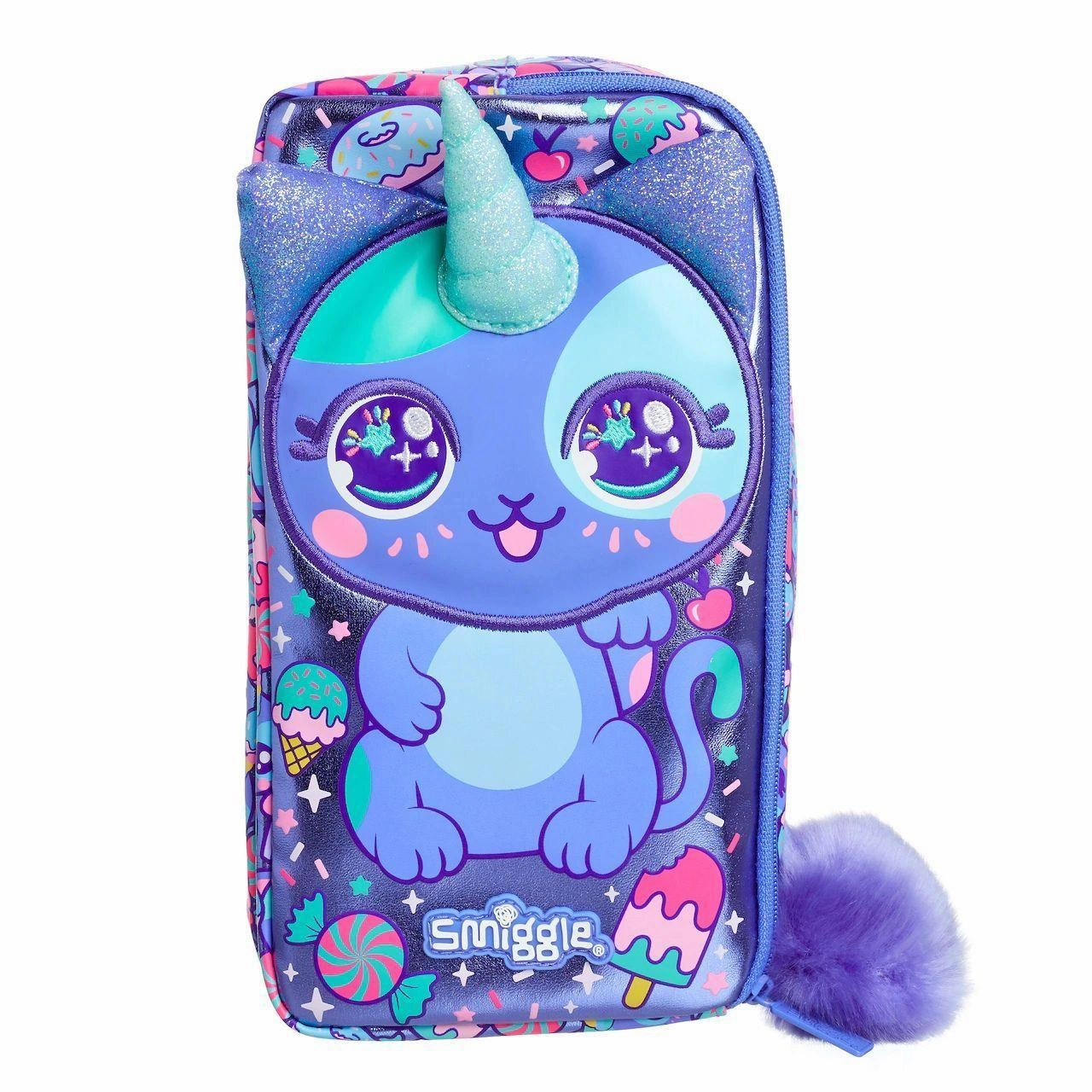 Safety tested Happiness Achieve SMIGGLE Budz Character Two Pocket Pencil Case - Purple