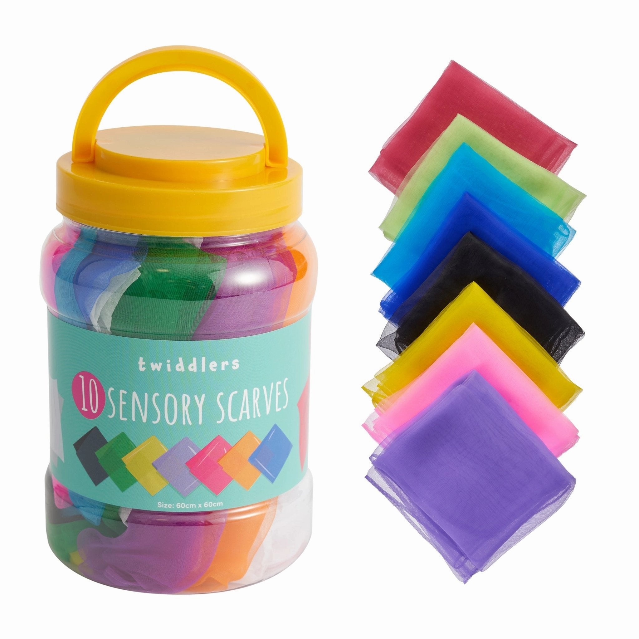 Carbon Cycle Jar of 10 Sensory Colourful Square Scarves