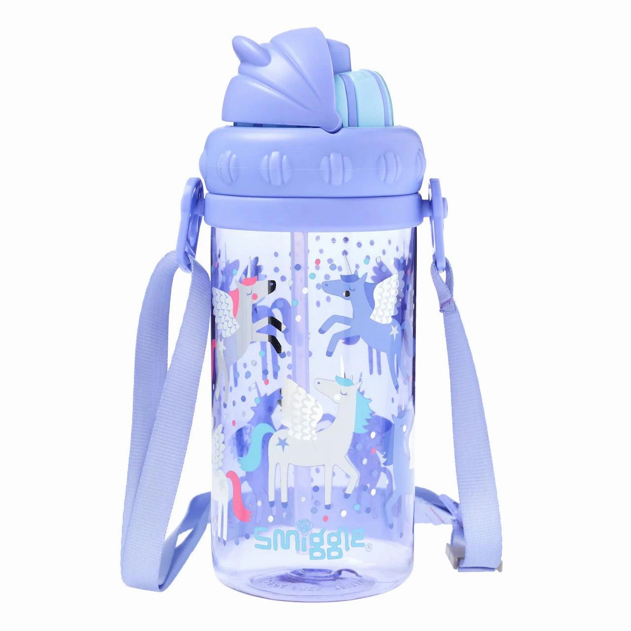 SMIGGLE Up & Down Teeny Tiny Plastic Drink Bottle With Strap 400Ml - Lilac Museum Exhibit Aspiration Nurture