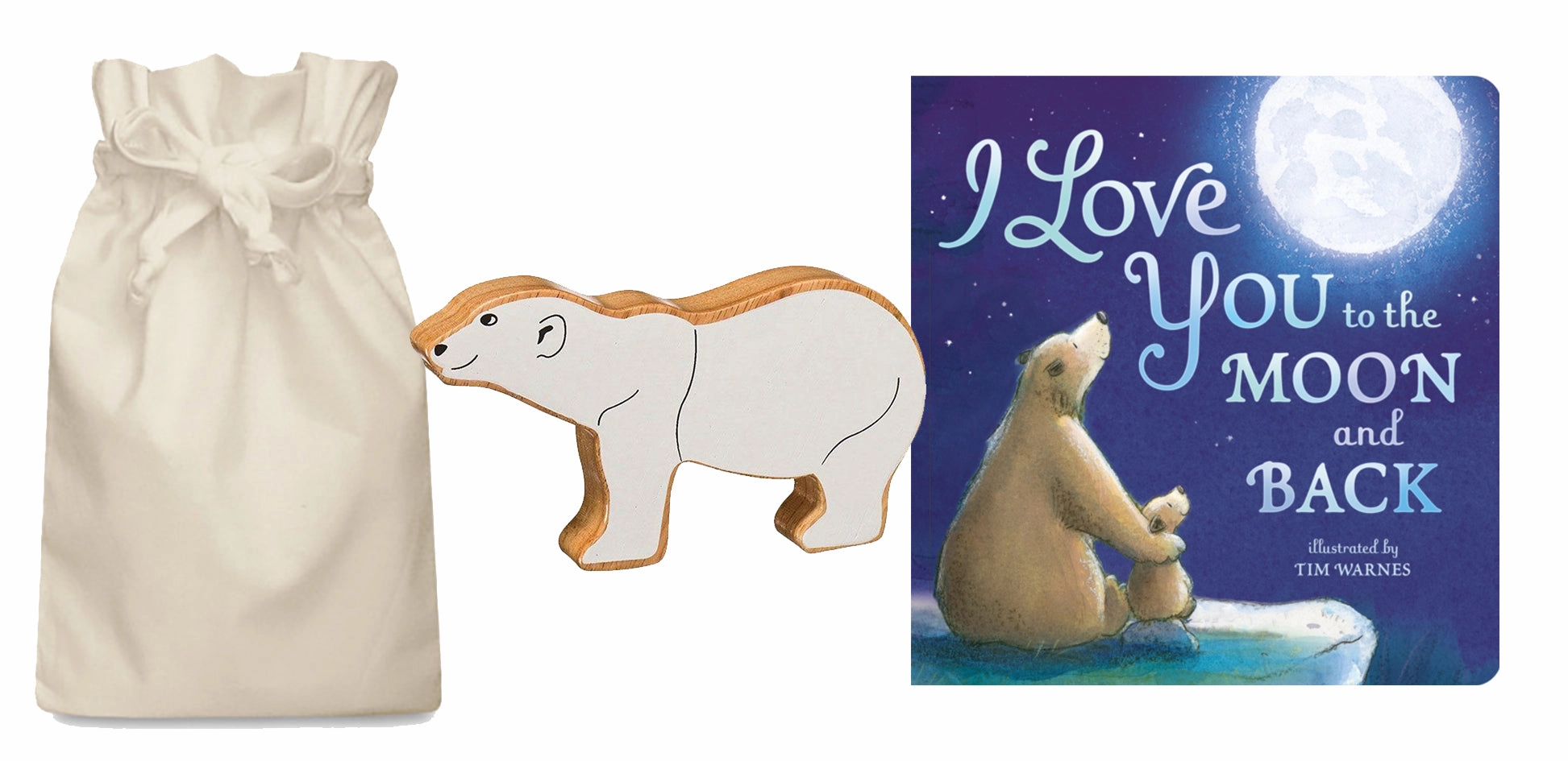 Story Sack  I Love You to the Moon and Back with Wooden Polar Bear Dark Matter Bar Elevate