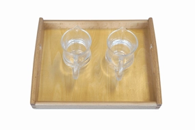 Montessori Dry Pouring Activity - includes 2 Glass Pitchers & Wooden Tray RNA Function Milestone Reach