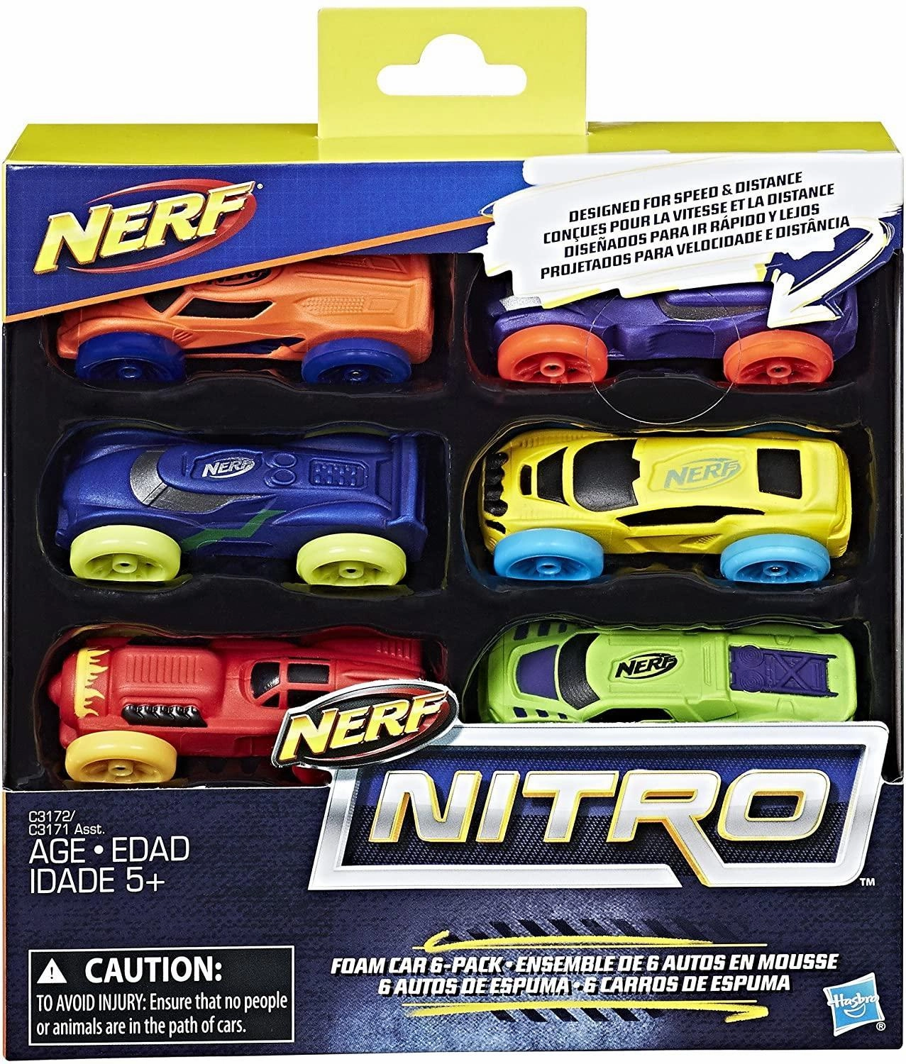 Nerf Nitro C3172 Foam Cars - 6 Pack License Acquire Ride On Toy