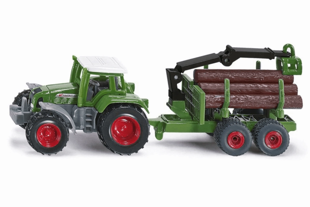 Small Diecast Tractor With Forestry Trailer Puzzle Solving