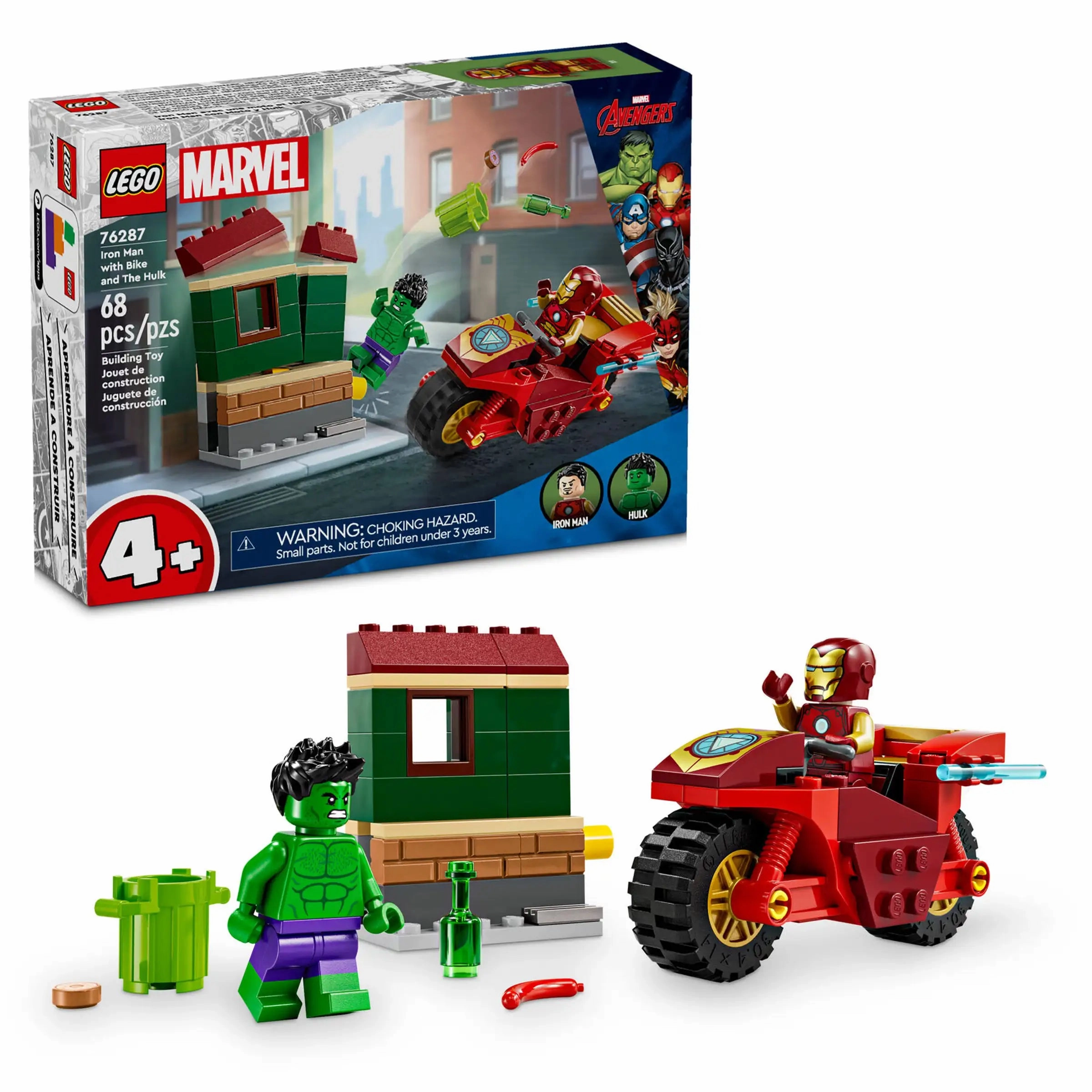 LEGO MARVEL 76287 Iron Man with Bike and The Hulk Projector Toy Memory enhancement