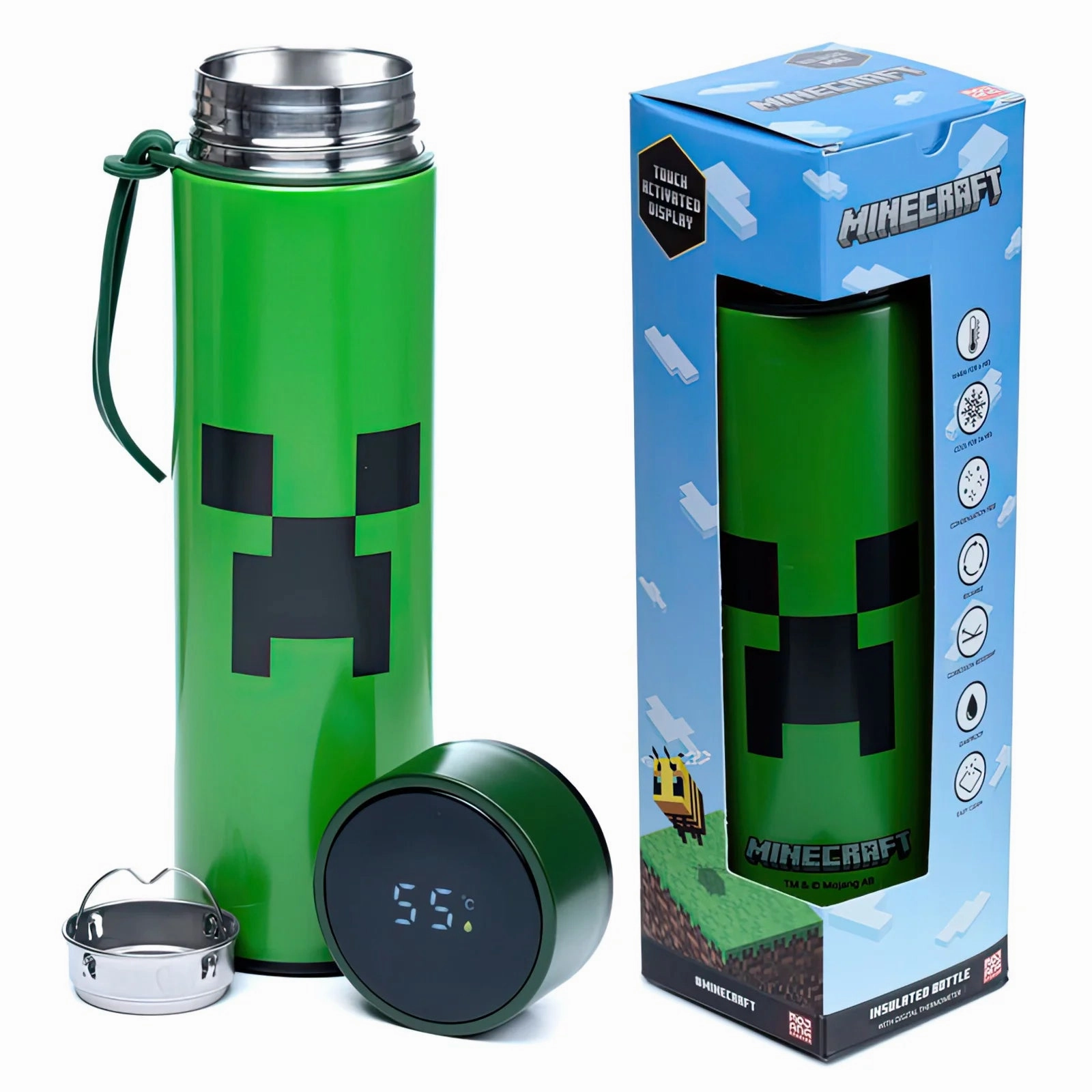 MINECRAFT Thermos Stainless Steel Bottle with Thermometer 450ml Vocabulary Challenge Accessibility Improve
