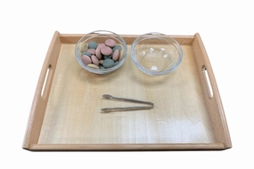 Montessori Tonging Activity - Loose Wooden Parts - includes Tongs, Tray, Bowls and Wooden Parts Pirate Adventure