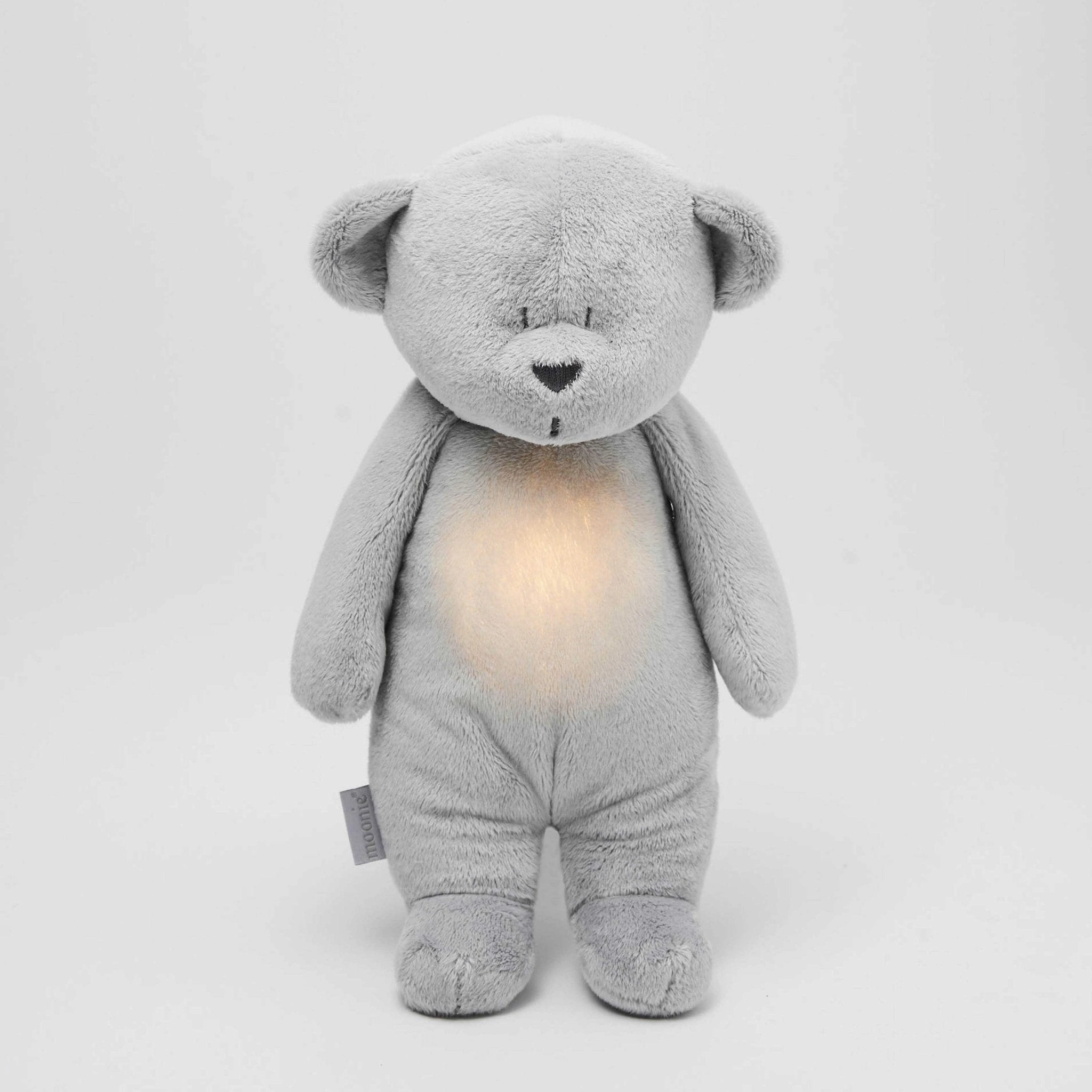 Moonie 2.0 Silver Humming Bear with Lamp  Organic Baby Sleep Aid Control Relinquish Music Composition