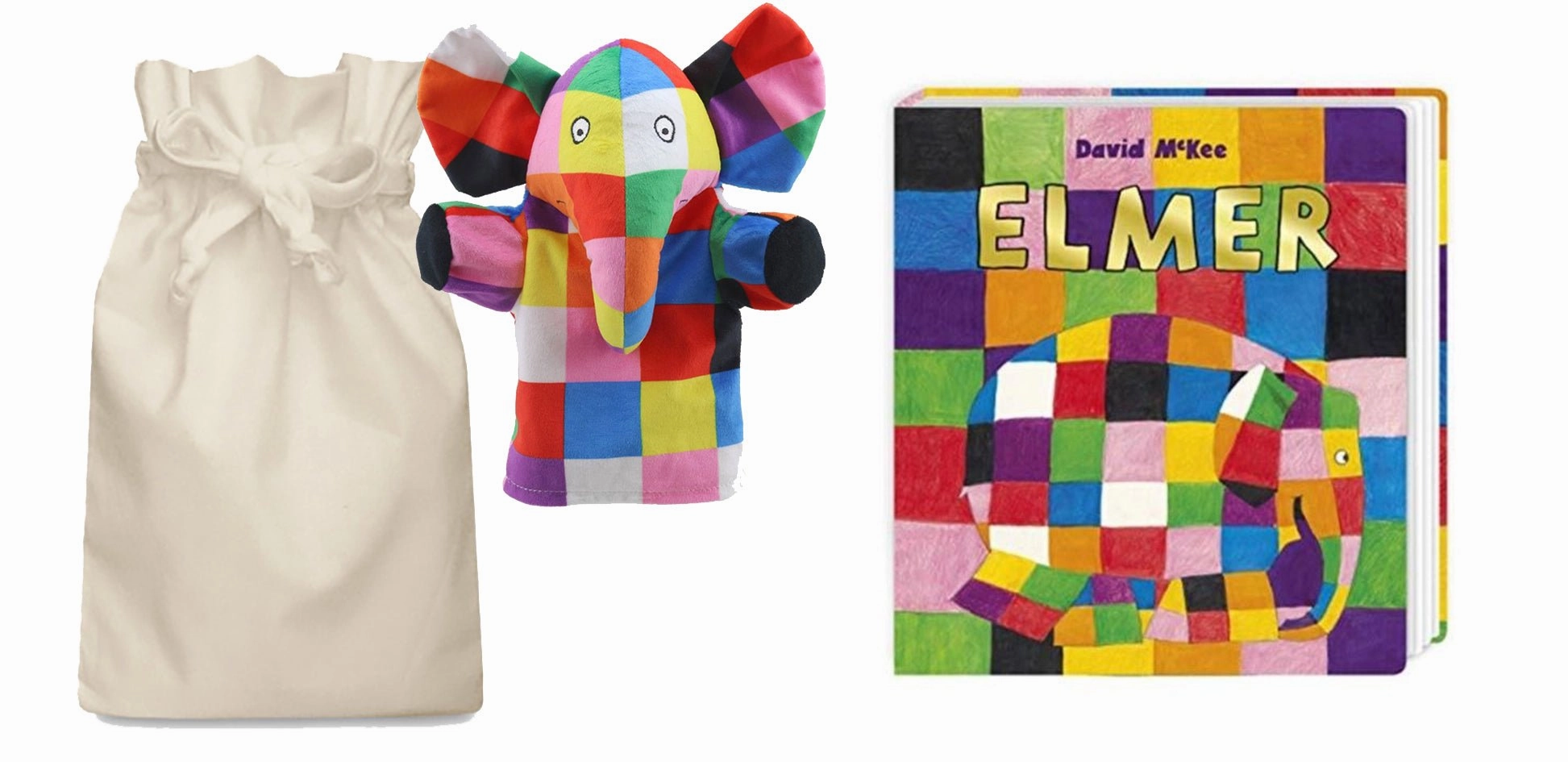 Dispersion Effect Elmer Story Sack with Elmer Hand Puppet
