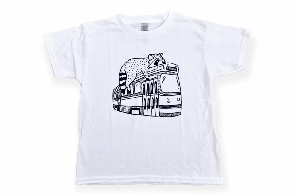 Movie Set Vehicle Design Streetcar Raccoon T-Shirt - Youth