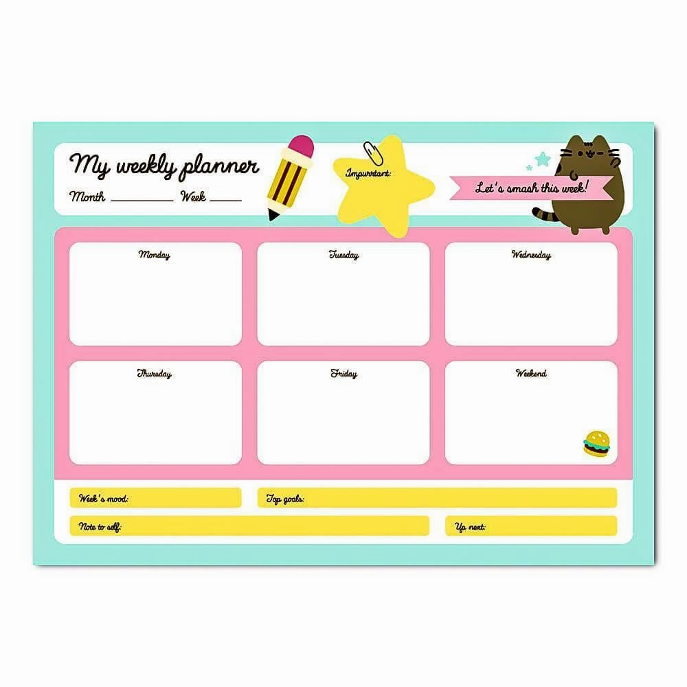 Pusheen Weekly Planner A4 Foodie Blue Liberty Ensure