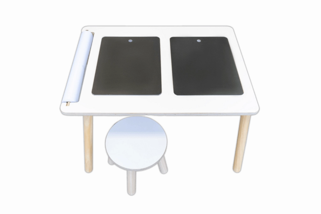 Sunny Play Sensory Bin Table and Stool (includes bins, cover, paper roll holder, and 25m of paper)