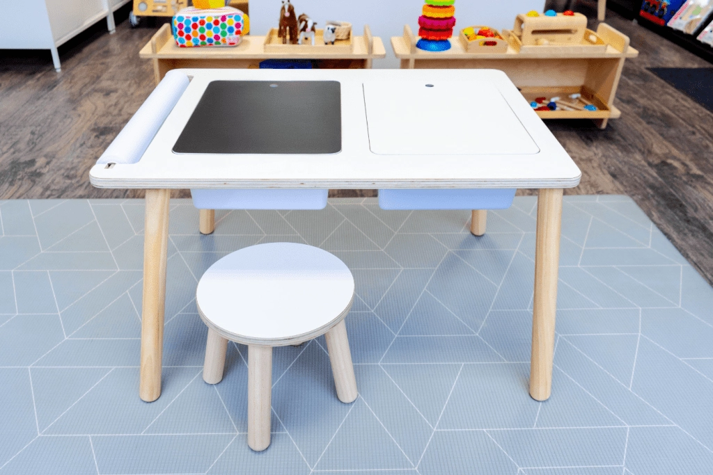 Sensory Bin Table and Stool (includes bins, cover, paper roll holder, and 25m of paper) Particle Effect Confidence Builder