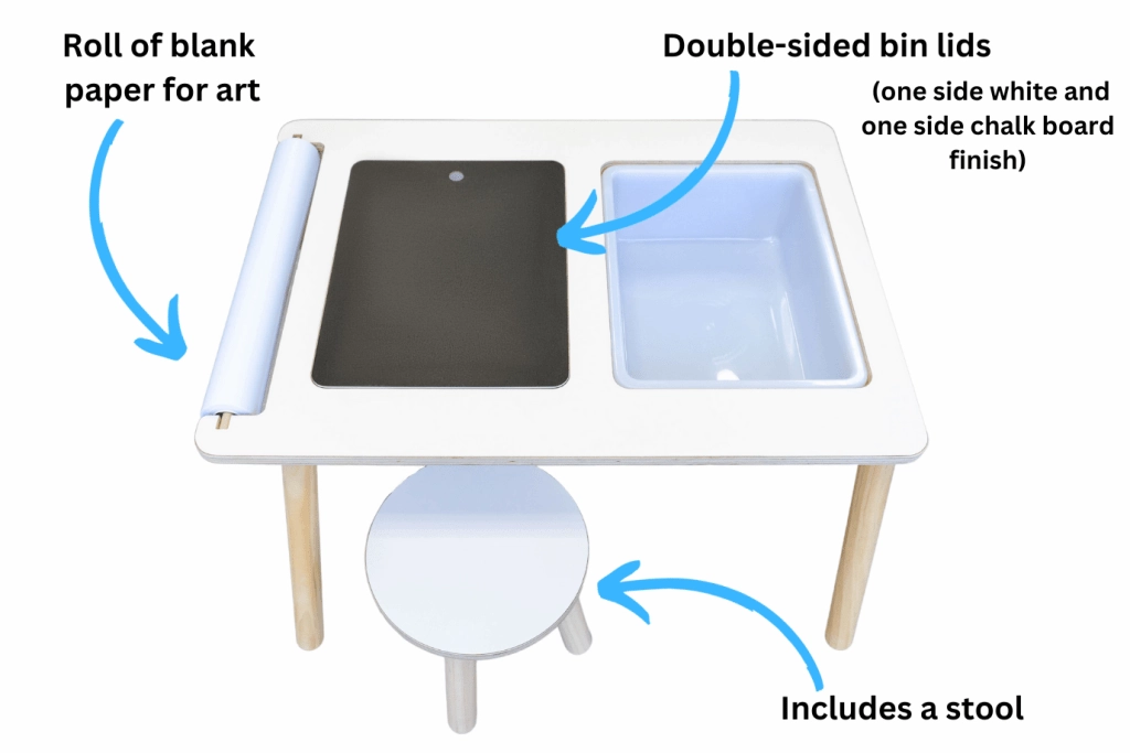 Sensory Bin Table and Stool (includes bins, cover, paper roll holder, and 25m of paper) Real Life Simulation