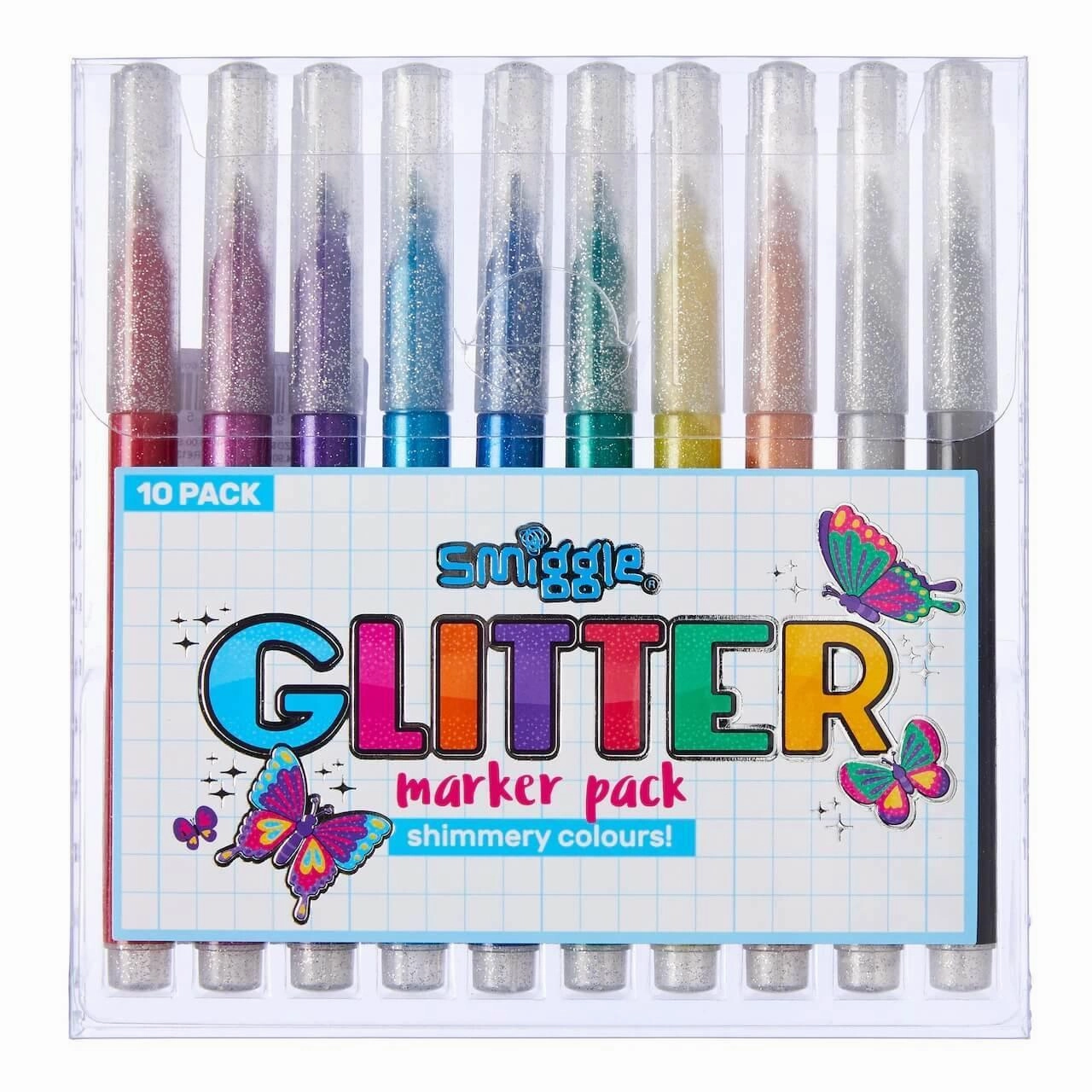 Butterfly Garden SMIGGLE 471384 Glitter Marker Pack X10 Hot Mix