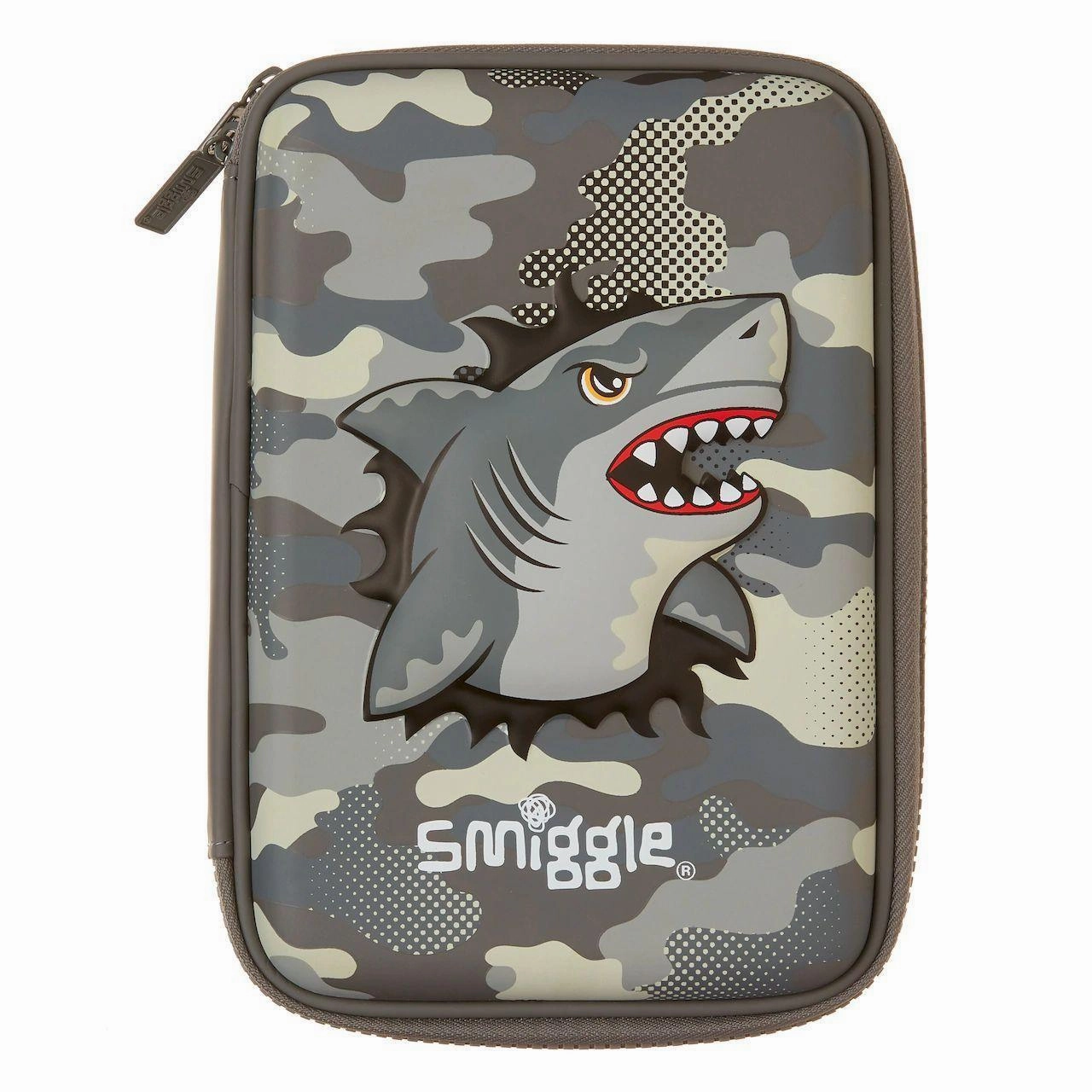 SMIGGLE Budz Character Hardtop Pencil Case, Shark Grey Skill Perfect