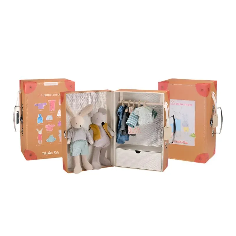Suitcase - Rabbit & Mouse Wardrobe - Stuffed Toy - Moulin Roty Detective Work Element Collection