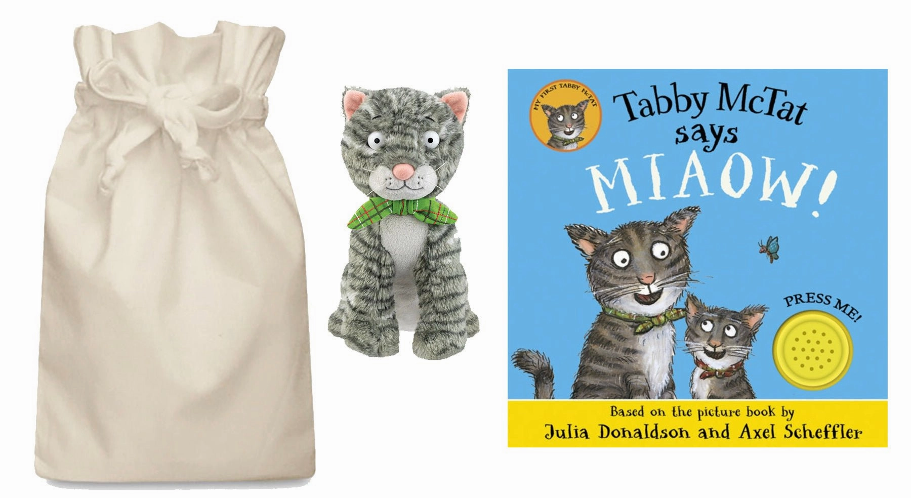Happiness Achieve Bicycle Model Tabby McTat says Miaow Sound Story Sack with TabbyMc Tat Soft Toy