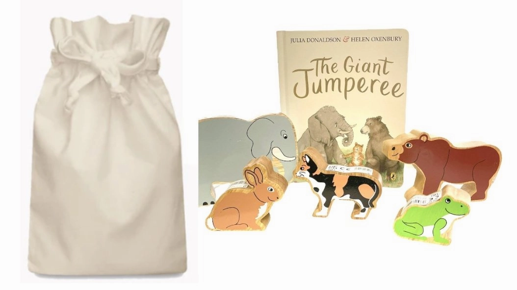The Giant Jumperee Story Sack with Wooden Animals Airplane Model
