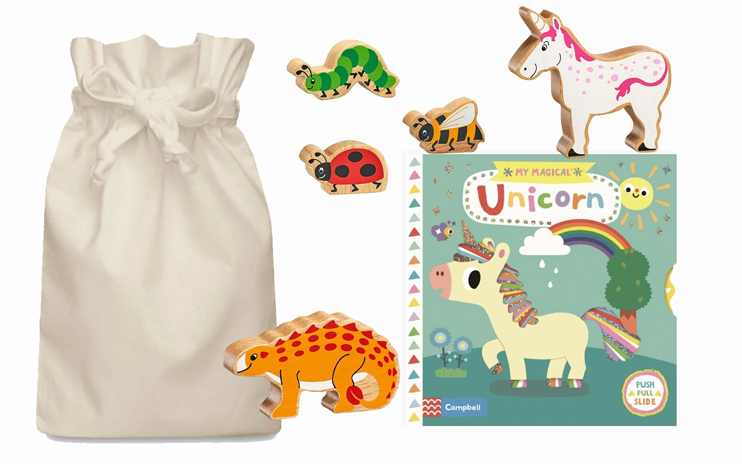 The Magical Unicorn Story Sack with Lanka Kade Wooden Animals Support Offer